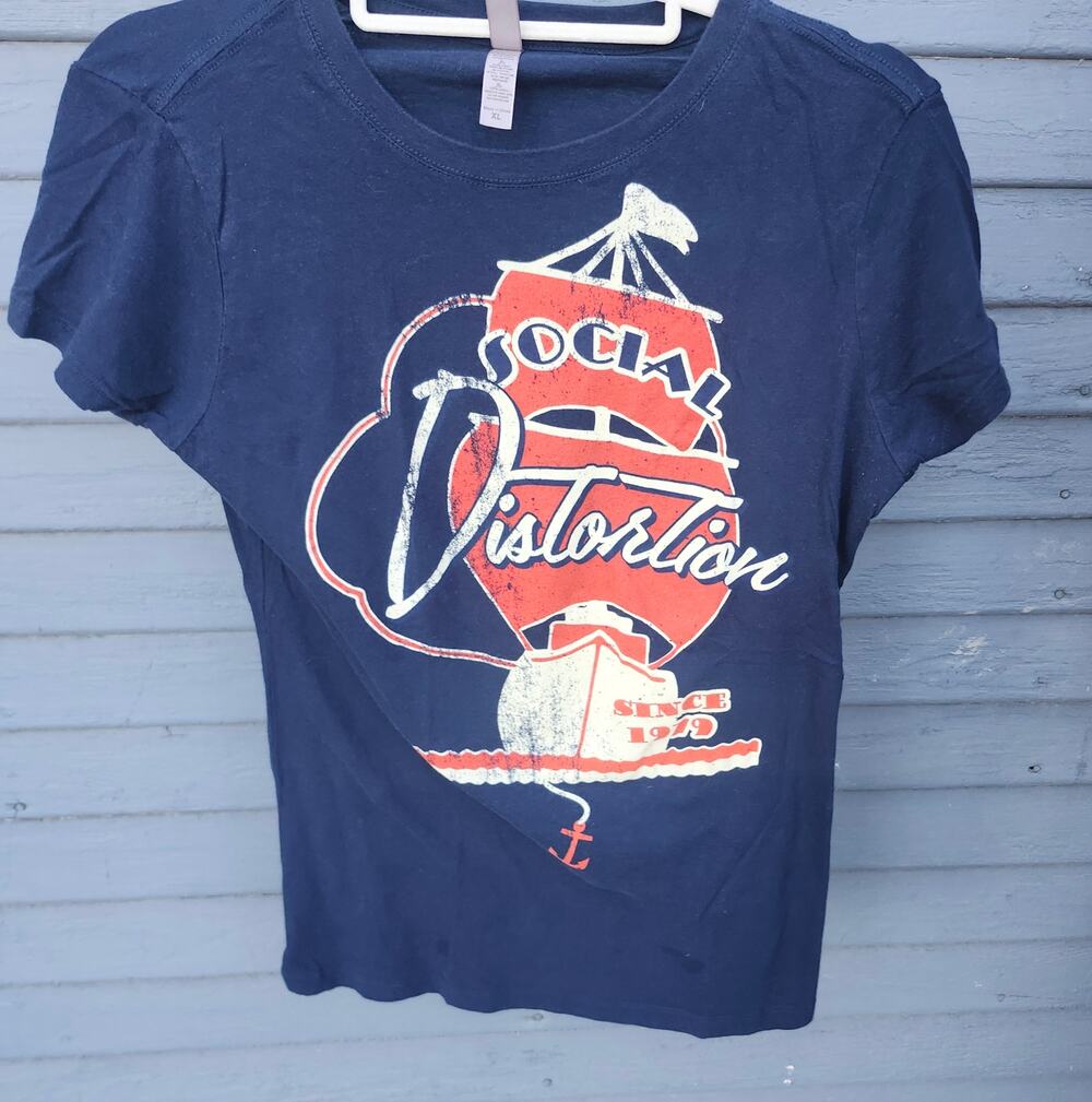 Social Distortion Sz XL Navy Blue T-Shirt Short Sleeve Ship Anchor Graphic